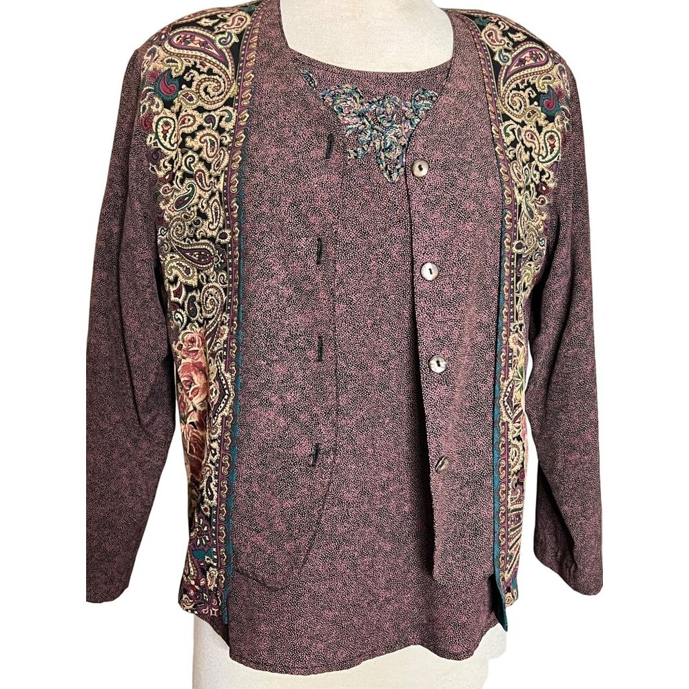 CL Carroll Little Petite Jacket Blouse Set 2P Dots Paisley Boho Career Y2K